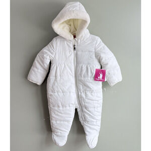 Rugged Bear Baby Girl Snowsuit Bunting 6-9 months White Bows Faux Fur Winter